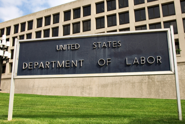 Department of Labor sign in an article about DOL standards for employees versus 1099 contractors